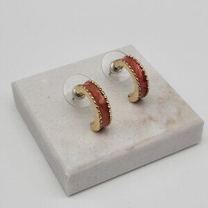 Peach Enamel and Gold Tone Half Hoop Earrings Pierced